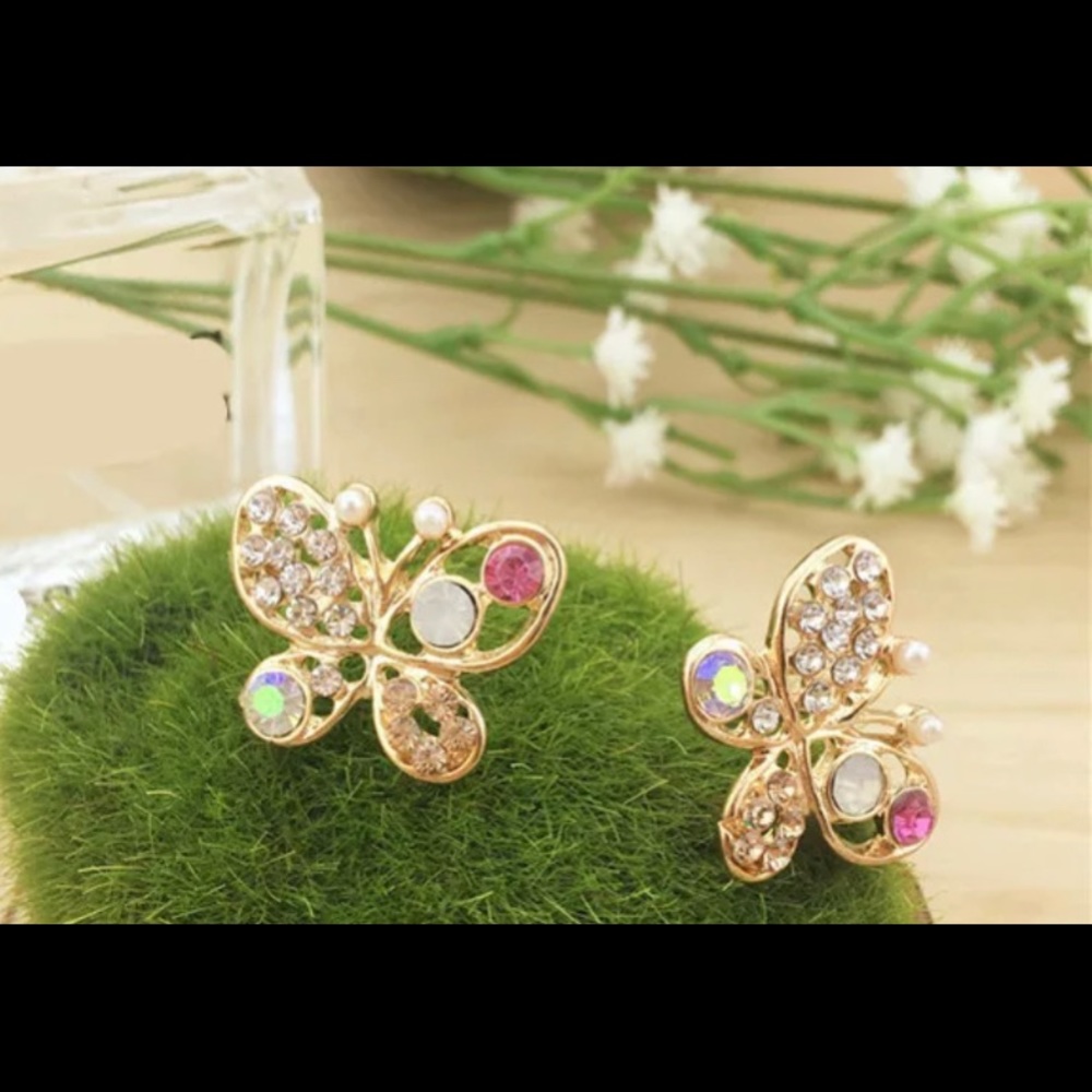 New Fashion  Jewelry Imitation Crystal Colorful Rhinestone Gold Butterfly